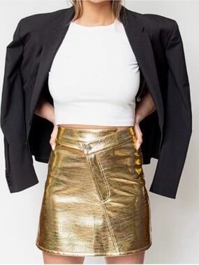 Ronny Kobo Metallic Gold Croc-Embossed Mini Skirt